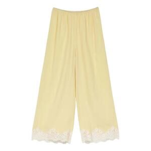DÔEN Lavon Wide Leg Silk Pant With Lace Trim - XS - Yellow Rose